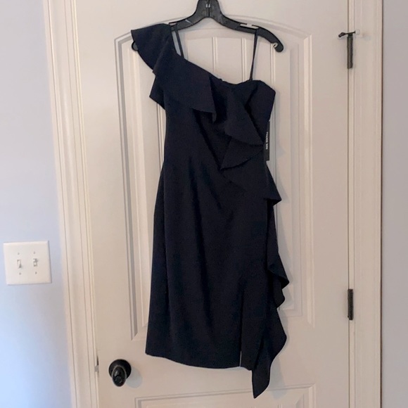 Gianni Bini Dresses & Skirts - NWT Gianni Bini LBD One Shoulder Ruffle Navy Dress